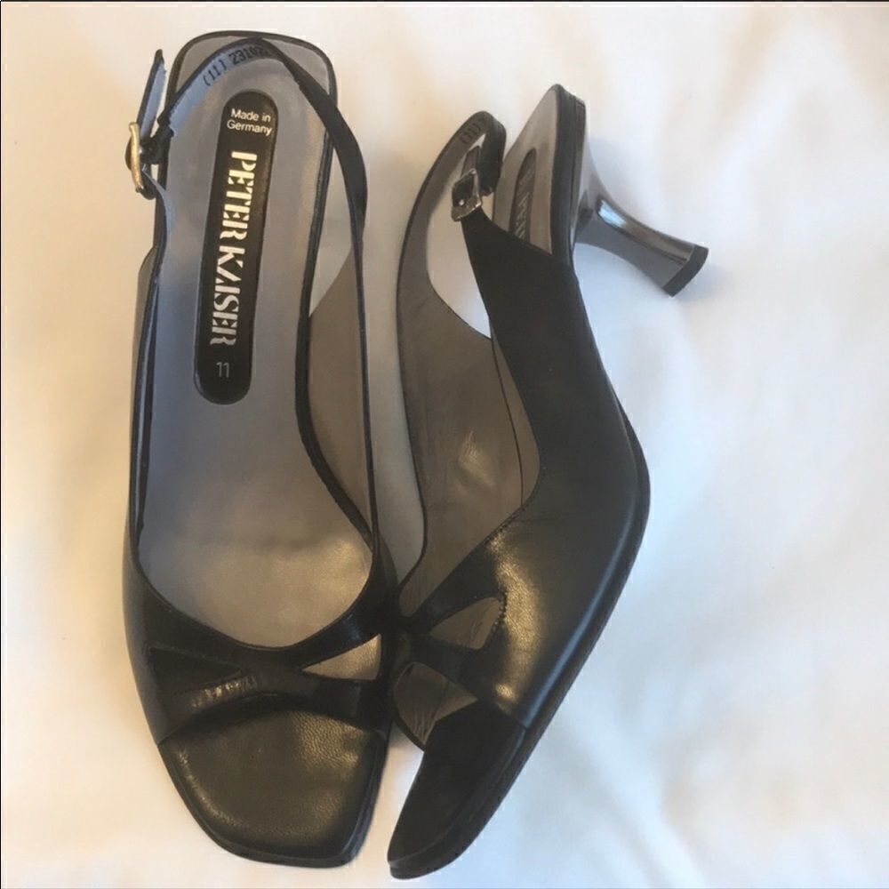 PETER KAISER NAVY LEATHER/PEWTER HEEL SAND…